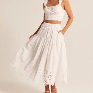 Abercrombie &  Fitch White Eyelet Midi Skirt with Pockets